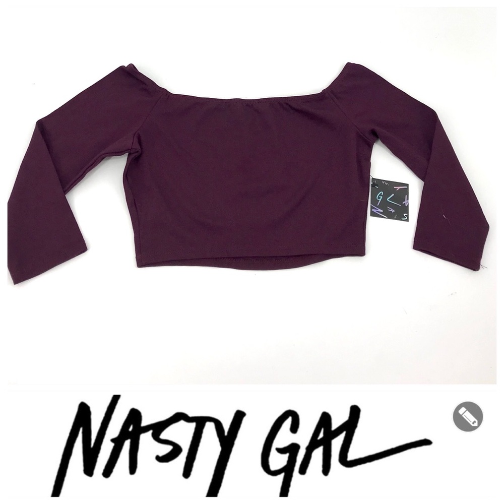 💕SALE💕Nasty Gal Burgundy 3/4 Sleeve Crop Top - Picture 1 of 7